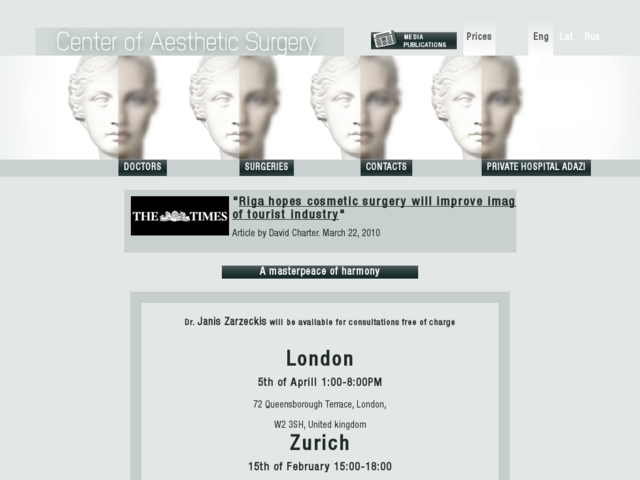 1. Plastiskās operācijas, dr. Zaržecka, dr. Krūmiņa privātprakse, dietoloģe dr. Neimane, 